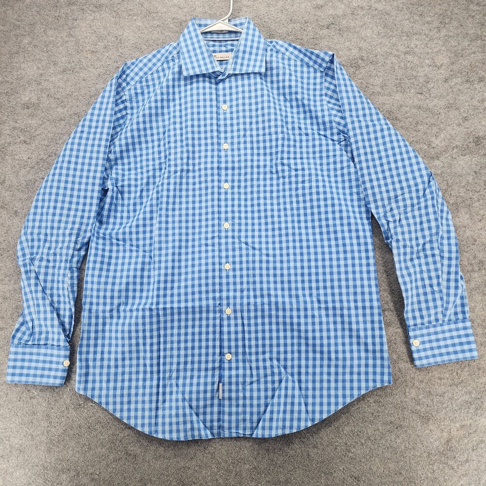 Peter Millar Shirt Mens Large Button Up Long Sleeve Blue Check